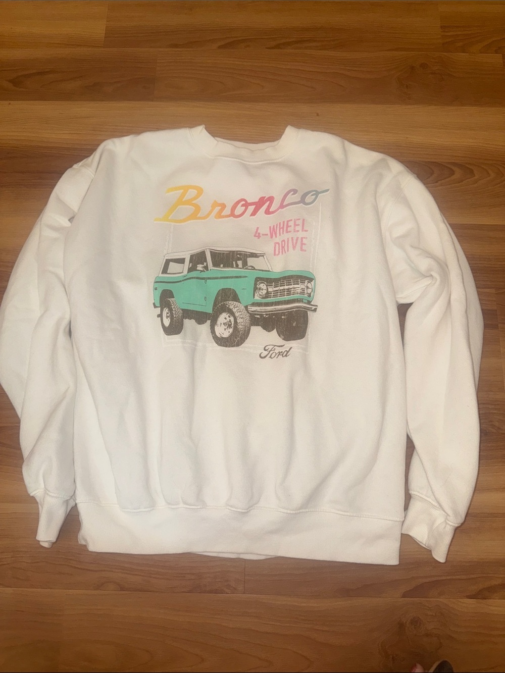 Ford Bronco Crewneck Sweatshirt in White with Teal Graphic